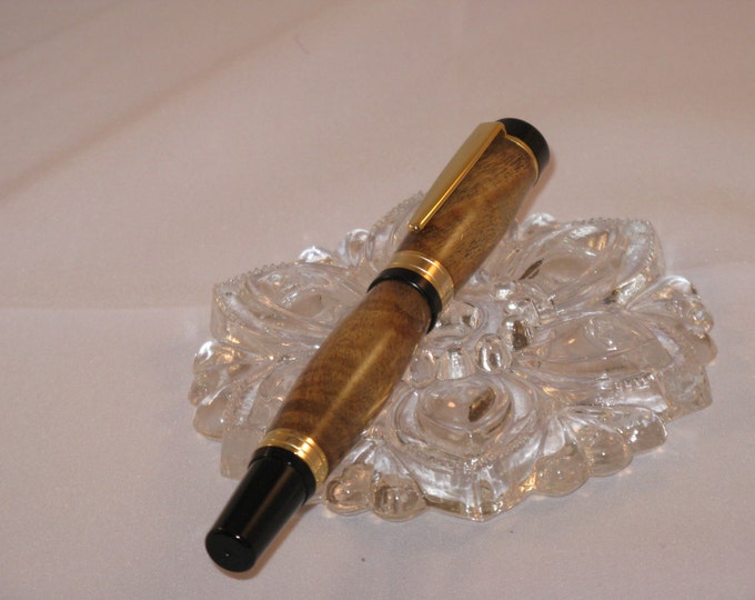 Roller Ball Pen Titan with ( a figured Calypher Burl and  a 10Kt  Gold finish)(includes a pen box)--Hand Crafted by NATNIC ARTISANS
