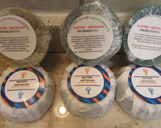 Handmade   Shaving Melt and Pour Soap Puck Refills (1A--Forest,  1B--Green Springs, and 1C--Emerald )