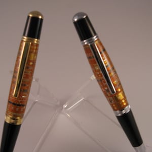 Handmade Orange Circuit Board Twist Ball Point Pen3D 24 Kt Gold or Chrome finish includes Gift Box image 1