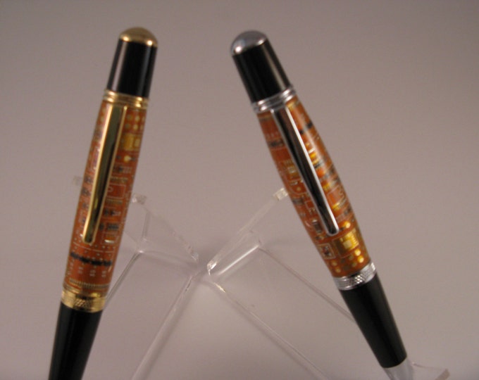 Handmade Orange Circuit Board Twist Ball Point Pen(3D) (24 Kt Gold  or Chrome finish )includes Gift Box