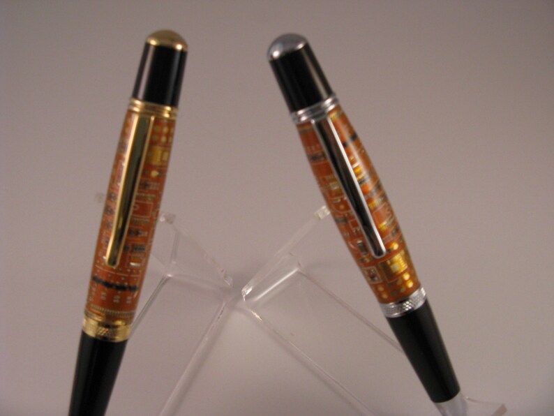 Handmade Orange Circuit Board Twist Ball Point Pen3D 24 Kt Gold or Chrome finish includes Gift Box image 1