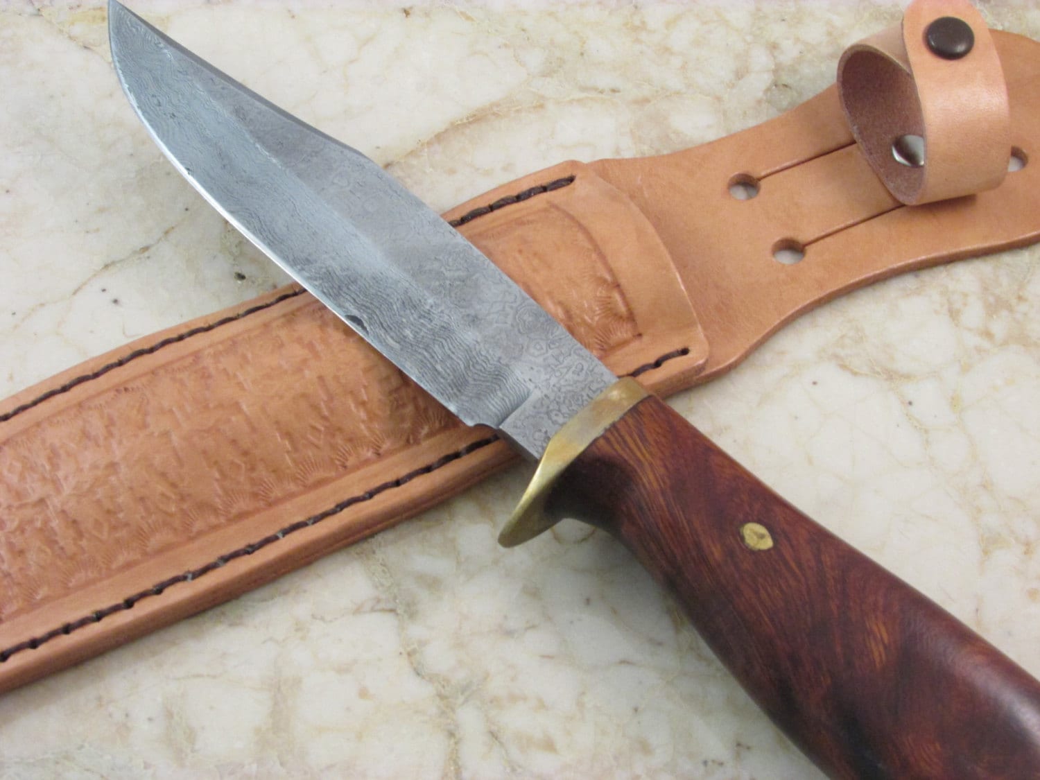 Hidden Tang Clip Point Damascus Knife Blade(Desert Iron wood handle