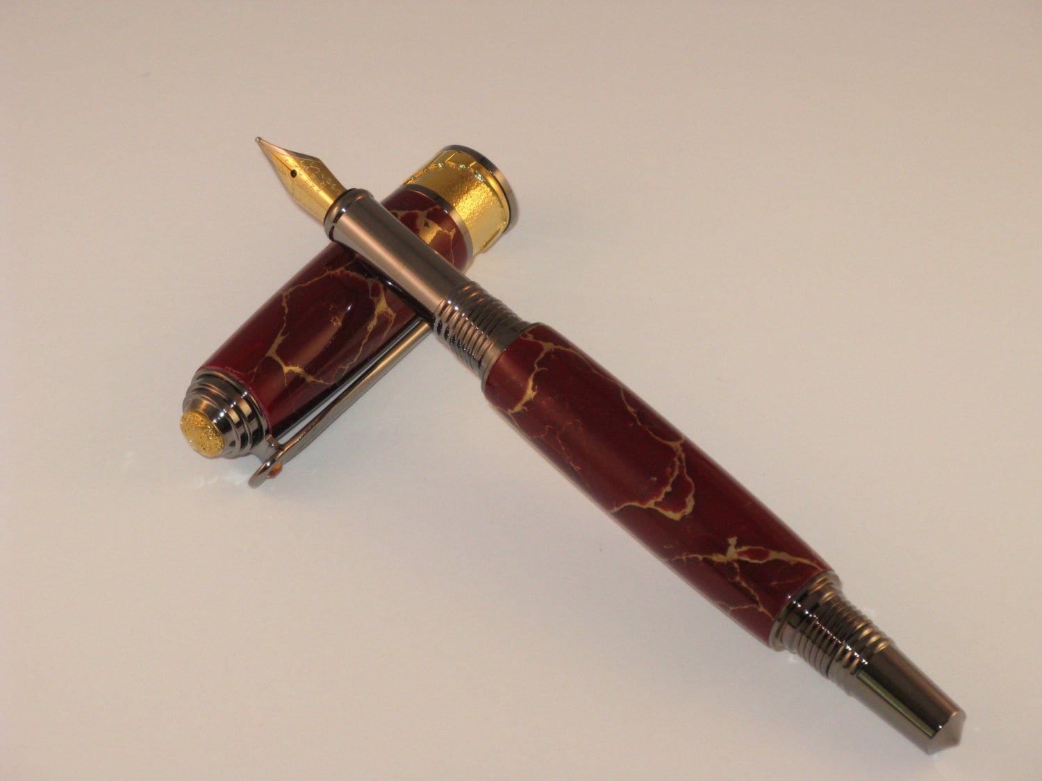 Art Deco Fountain Pen with Black Titanium and 22kt Gold Plate with a