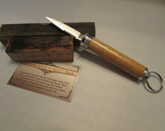 Handmade Wild Turkey Compact Key Ring Knife  (white oak on chrome)with gift box