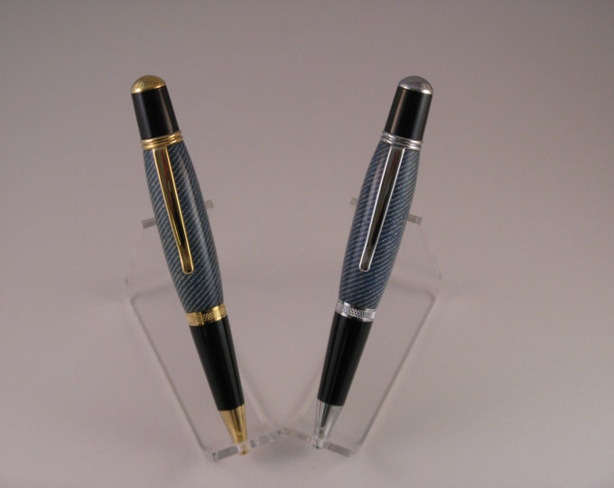 Handmade Wall Street III Laminated Blue Denim Twist Ball Point Pen (24 Kt Gold  or Chrome finish )