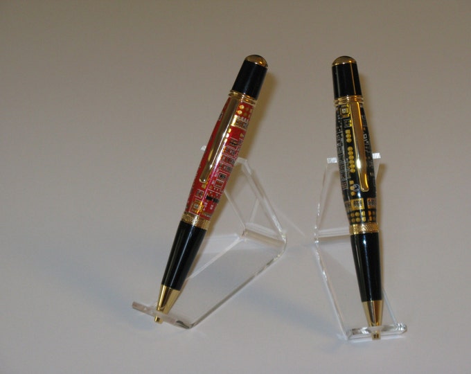 Handmade Circuit Board(3D)  (Red and Black) Twist Ball Point Pens (24Kt Gold & Chrome  finish)includes Gift Box