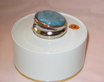 Mini Pill Box with 3 sections (Light Blue Acrylic Inlay)pewter finish