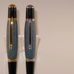 Handmade Wall Street III Laminated Blue Denim Twist Ball Point Pen 24 Kt Gold or Chrome finish image 5