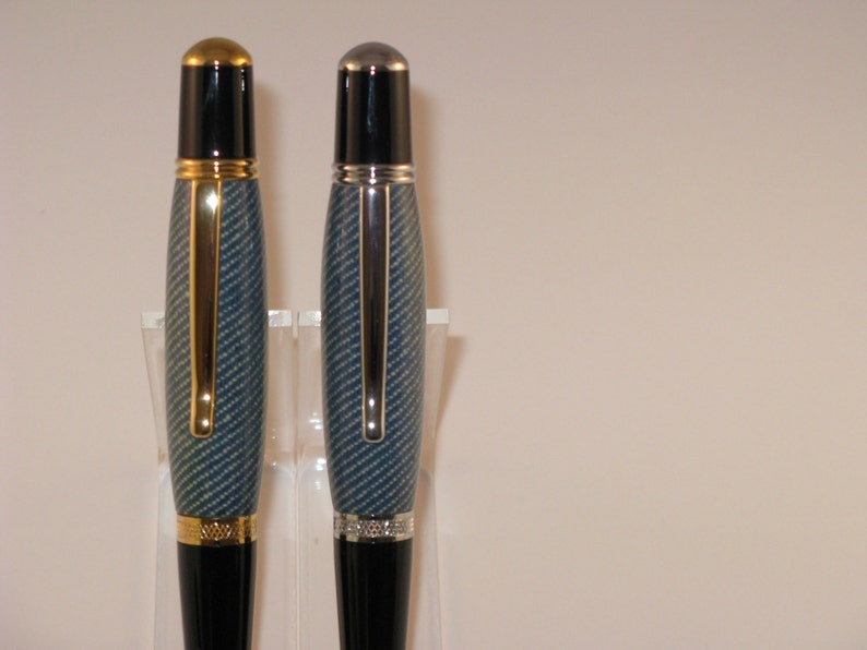 Handmade Wall Street III Laminated Blue Denim Twist Ball Point Pen 24 Kt Gold or Chrome finish image 5