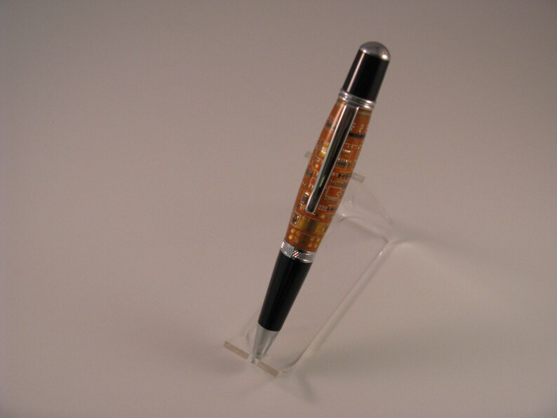 Handmade Orange Circuit Board Twist Ball Point Pen3D 24 Kt Gold or Chrome finish includes Gift Box image 4