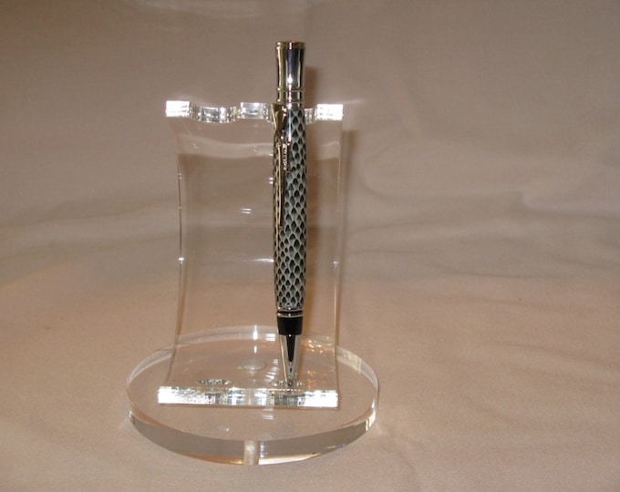 Handmade Executive Pen with Chrome plated Hunters Rifle Clip in a Brown laminated  embossed leather Pen Blank(Chrome plated finish)