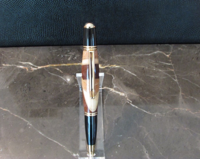 GATSBY Twist Pen (Segmented Maple, Oak and Walnut )(24Kt Gold finish)--Hand Crafted by NATNIC ARTISANS