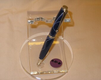 Comfort slimline twist pen (Blue and White Swirl Acrylic in Brushed Satin Finish)