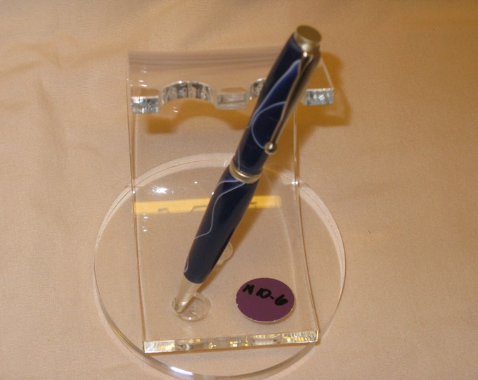 Comfort slimline twist pen (Blue and White Swirl Acrylic in Brushed Satin Finish)