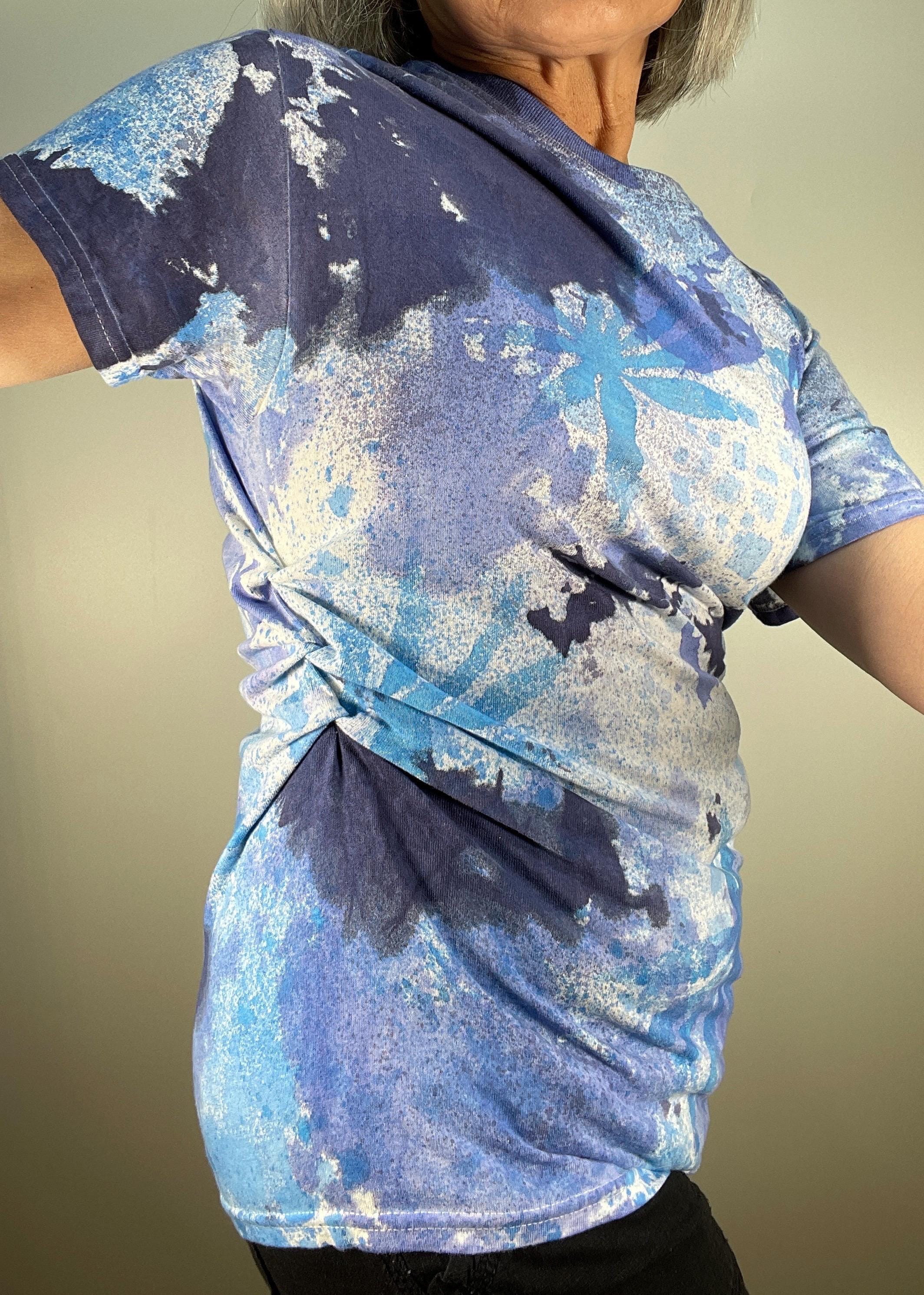 Young women shirt  gift for birthday color blue  abstract .travel outfit ,Fashionable ,versatile . Size XS .