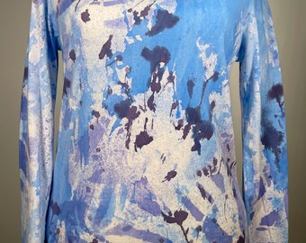 Women shirt hand painted Patel blue floral shirt for young adults