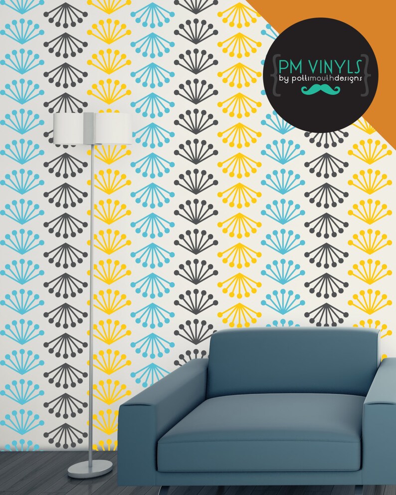 Retro Mid Century Modern Fan Bursts Stripe Vinyl Wall Decal Etsy