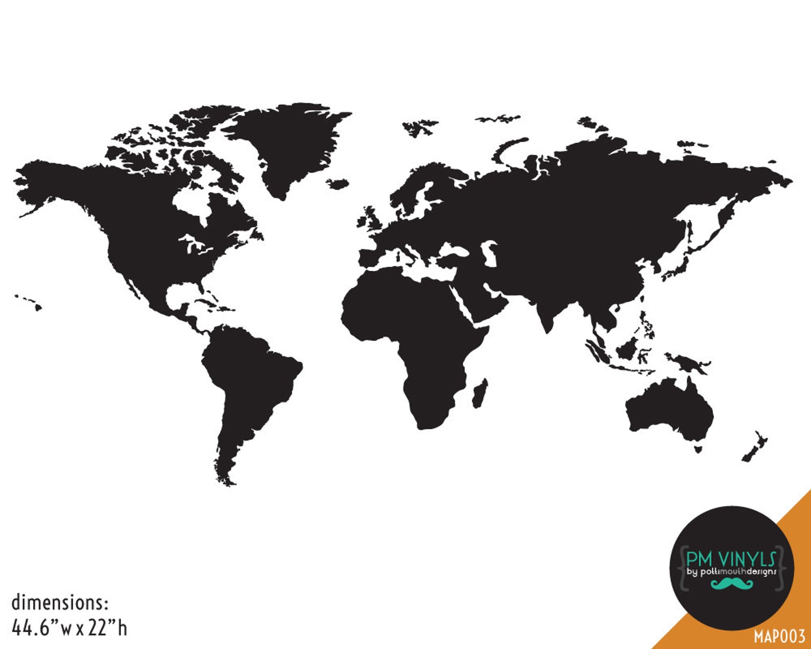 World Map Vinyl Wall Decal MAP003 Etsy