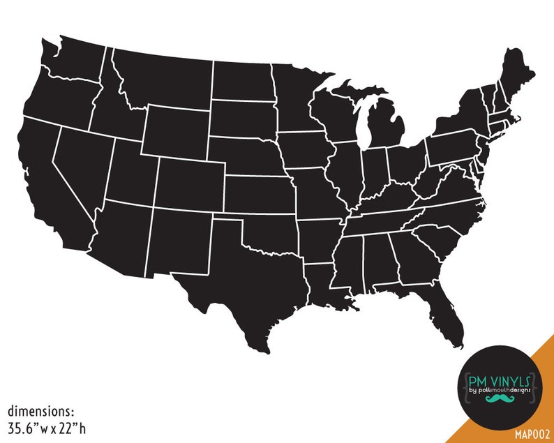 Large Map of the Continental US Vinyl Wall Decal MAP002 - Etsy