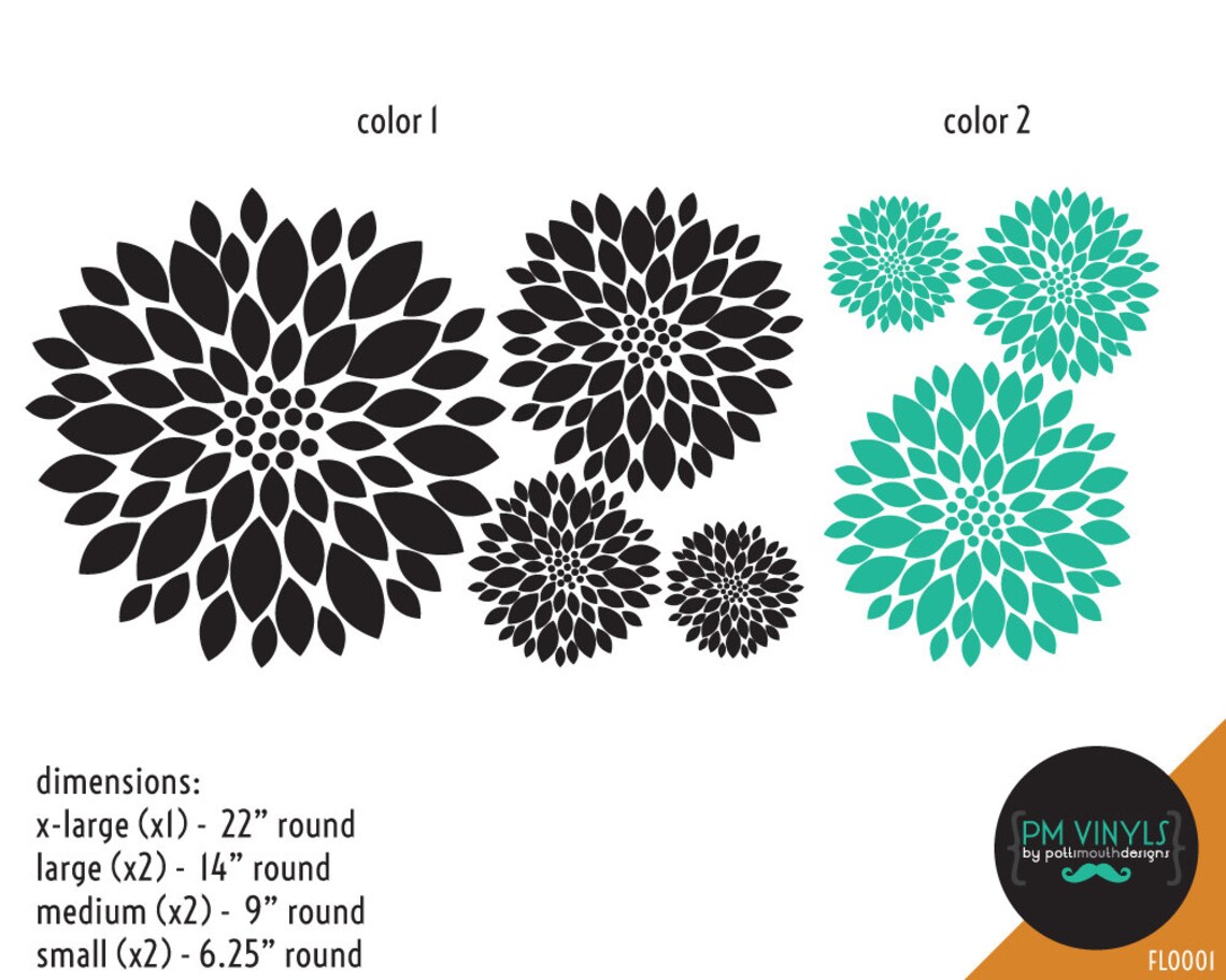 Dahlia Flower Vinyl Wall Decals Set of 7 FLO001 Etsy