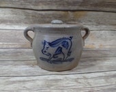 1988 Salt Glaze Stoneware Rowe Pottery Works Crock With Lid Farmhouse Decor Kitchen Decor Pig Decor Salt Pig Housewarming Wedding Gift