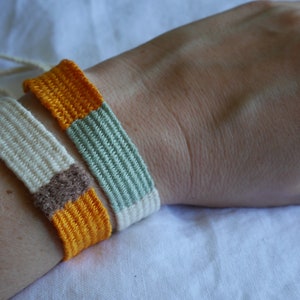 Handwoven Bracelet - Cream, Dusty Pink, Mango Yellow ; tropical colourful