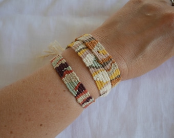 Handwoven rainbow bracelet ; boho unique colourful ; pink brown yellow blue purple orange  ; vintage yarn cotton linen