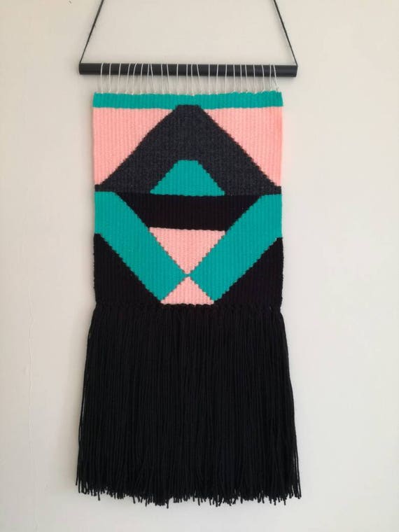 Large Handmade Woven Wall Hanging Geometric Shapes in Black Etsy UK