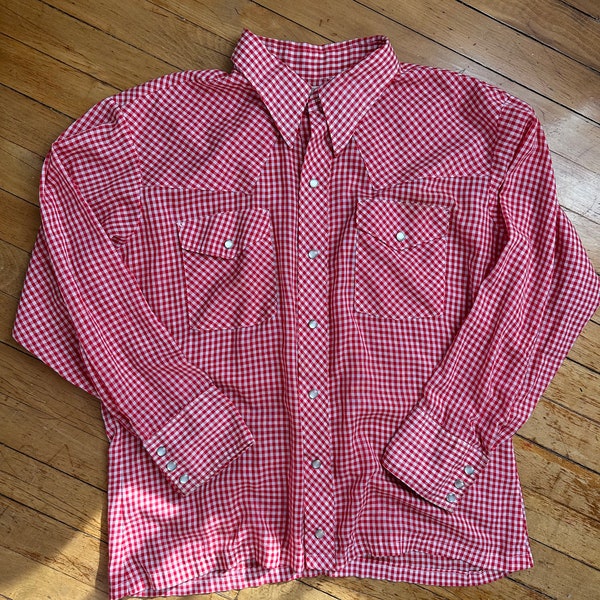 Vintage Red Checkered Pearl Snap Button Down