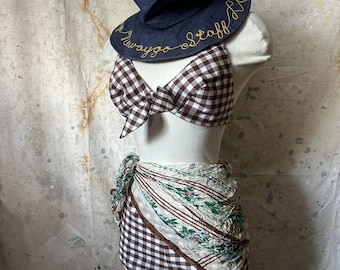 1960s / 70s Brown Gingham Two Piece Swimsuit