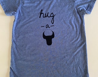 Hug-A-Bull,  size 6-8T, youth Small, Screen printed Kids Tee - Durham, NC,  Athletic Blue with Black print