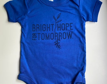 Bright Hope for Tomorrow, size 3-6 Months, Screen printed Baby one piece, romper, Royal with Black print