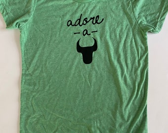 Adore-A-Bull, Size 6-8T, Youth Tee, Screen printed shirt, t shirt, bright green with Black print