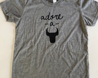 Adore-A-Bull, Size 6-8T,  youth/child tee, Athletic Grey with Black print, t shirt