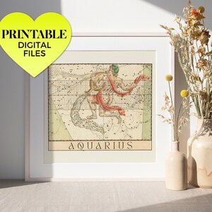 Wassermann, der Wassermann ~ druckbare Wandkunst | klassische Renaissance Vintage Sternzeichen himmlische antike Sternkarte Astrologie veränderte Grafik