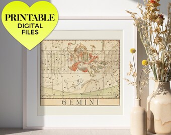 gemini, the twins ~ printable wall art | classical renaissance vintage zodiac starry celestial antique star map astrology altered artwork