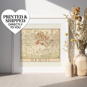 tweelingen, de tweeling ~ kunst aan de muur matte print | klassieke renaissance vintage dierenriem sterren hemels antieke ster kaart astrologie veranderde kunstwerken