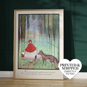 little red riding hood ~ wall art matte print | vintage french fairytale illustration cottagecore nursery decor painting altered artwork
