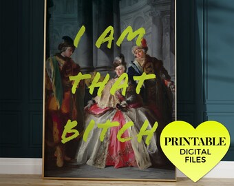 i am that bitch ~ three figures dressed for a masquerade ~ printable wall art | classic renaissance rococo vintage painting altered artwork