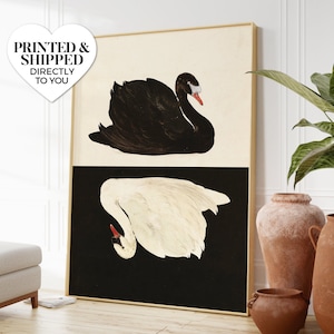 le cygne (pas de deux) ~ wall art matte print | classical moody dark white black swan lake bird vintage french illustration altered artwork