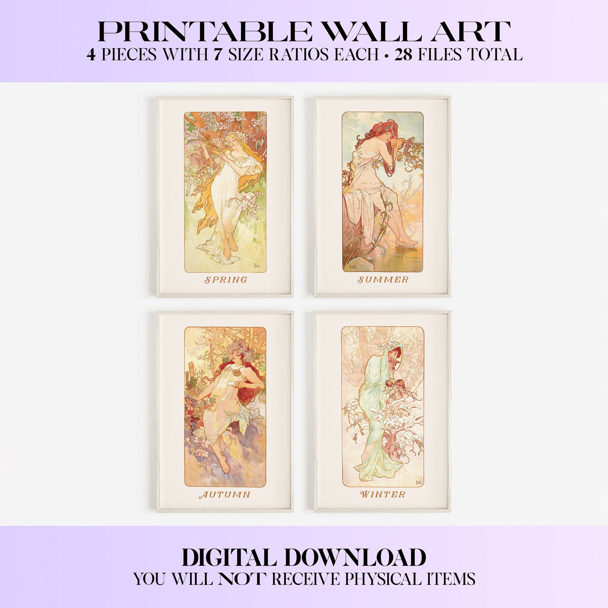 Mucha's Four Seasons ~ Printable Wall Art Set of 4 | Art Nouveau Deco ...