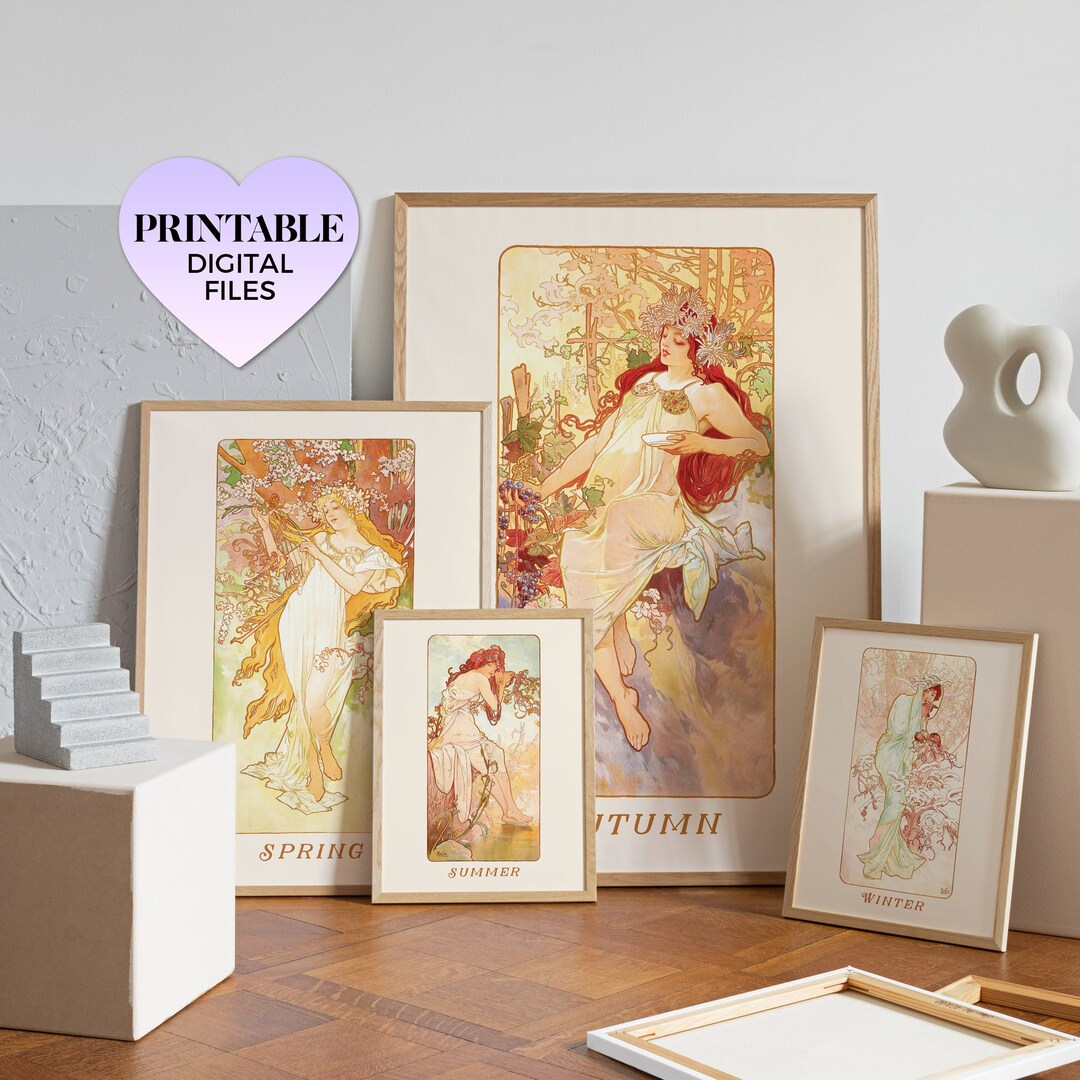 Mucha's Four Seasons ~ Printable Wall Art Set of 4 | Art Nouveau Deco ...