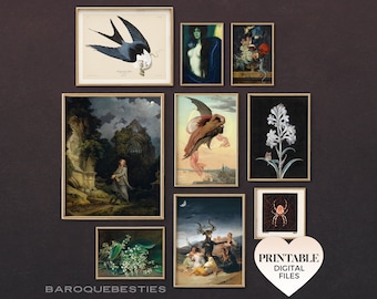 gothic printable wall art bundle of 9 | instant gallery wall digital download botanical dark academia floral moody goth witchy custom decor