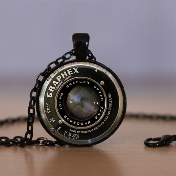 Vintage Camera Lens Necklace, Camera Pendant, 24" chain, Camera Jewelry, Photographer Gift, Photographer Jewelry.