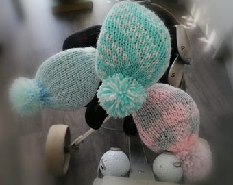 Hand knit golf club covers pastel mixed pattern set with pom finish