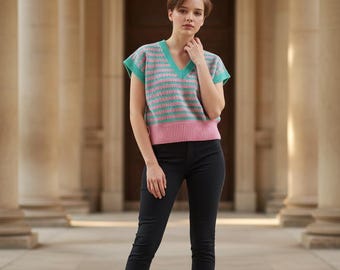 The Bestie Vestie - Enid's turquoise and pink striped vest top