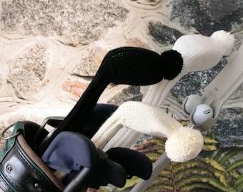 Golf club cover Plain knit  single colour pom finish design