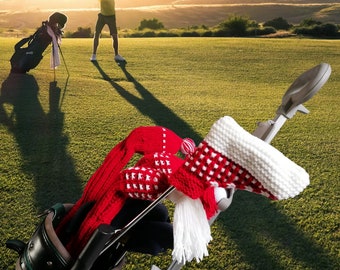 Hand Knit Golf Club Cover: Red and White Spot Design with Tassel