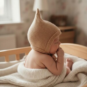 Baby Pixie Hat, Knit Alpaca camel