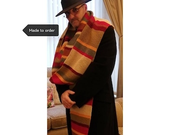 Hand knit extra long multi-colour striped scarf sci-fi tv show Cosplay costume